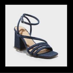 a new day Navy Denim Strappy Block Heel Sandal with Ankle Strap